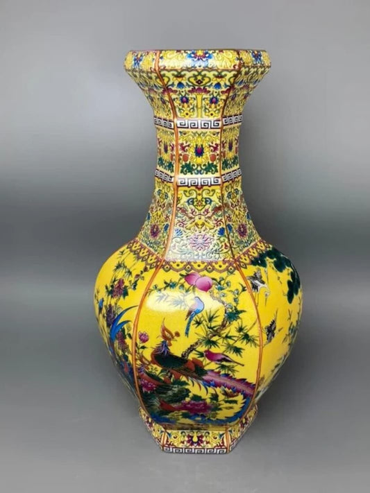 Vase | Céramique royale style chinois fleurs jaunes
