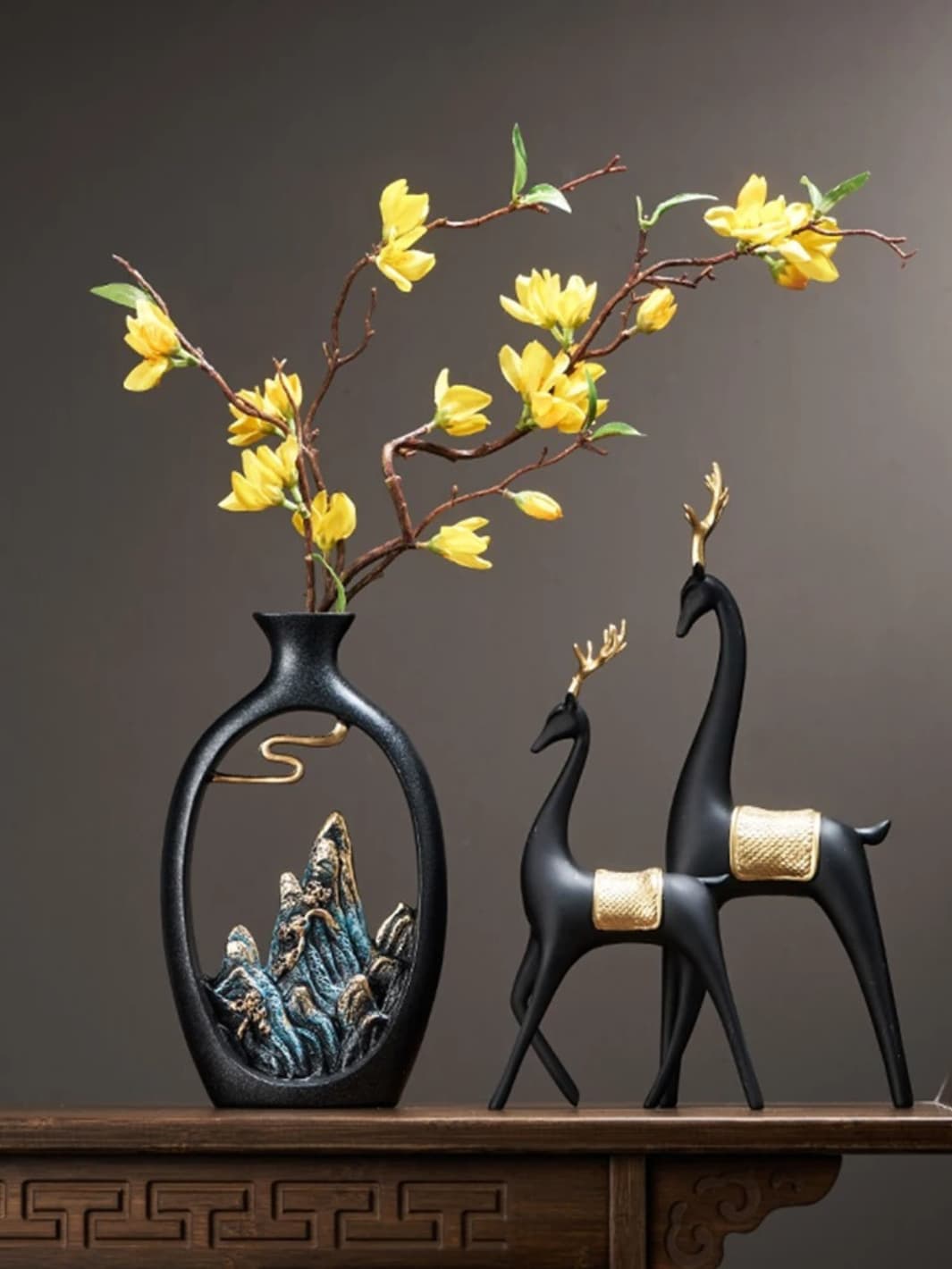 Vase | Montagnes dorées style japonais