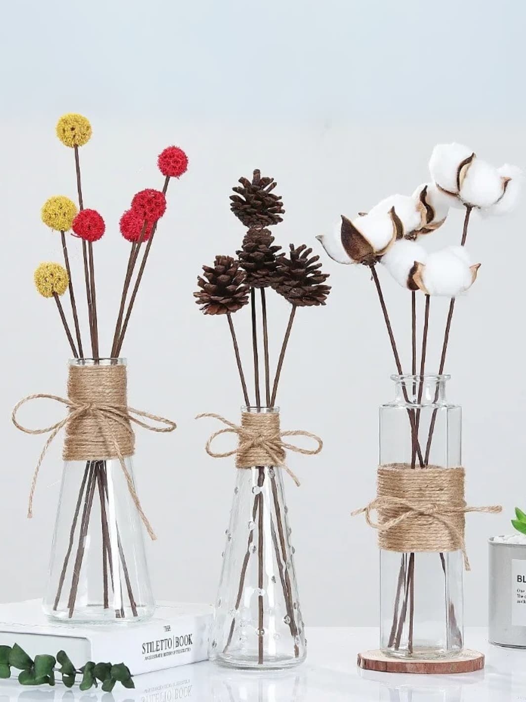 Vase | Pot transparent en verre pour fleurs séchées