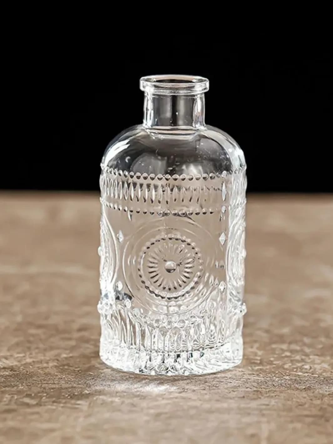 Vase | Fiole rétro gravée en verre transparent