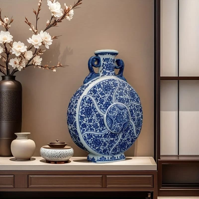 Vase | Lune antique bleue à motifs chinois