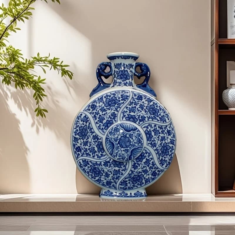 Vase | Lune antique bleue à motifs chinois