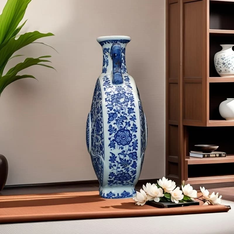 Vase | Lune antique bleue à motifs chinois