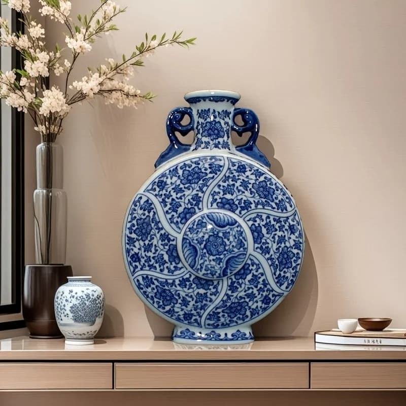 Vase | Lune antique bleue à motifs chinois
