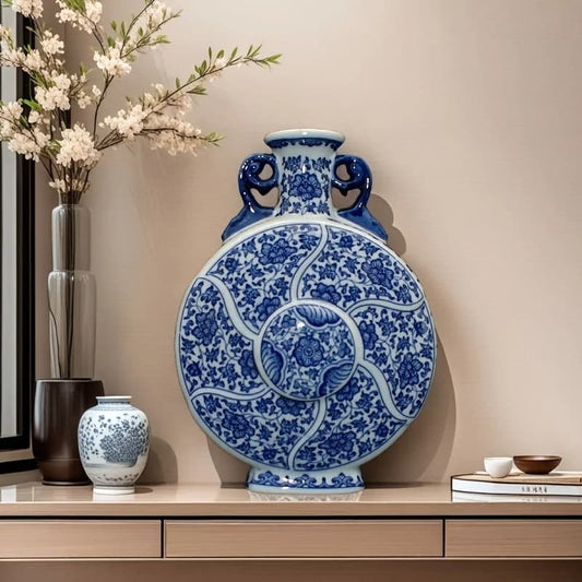 Vase | Lune antique bleue à motifs chinois